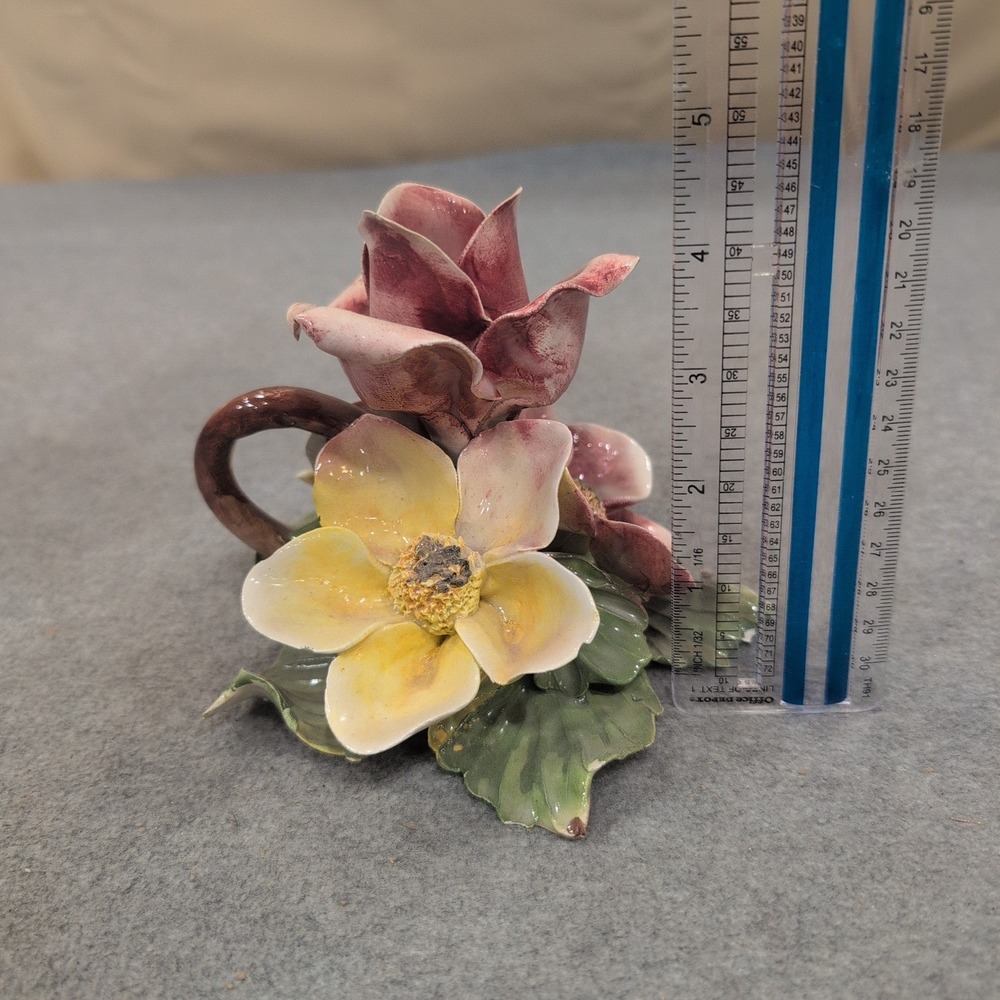 Himark Italy Ceramic Floral Figurine Rose Candle Holder Hand Painted Vintage - Picture 9 of 10